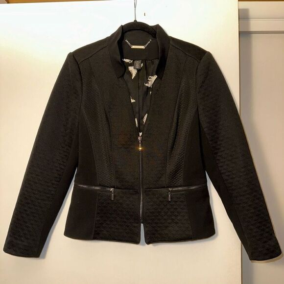 WHBM Women’s Black Quilted Zipper Blazer Jacket Size 10 - Picture 1 of 11